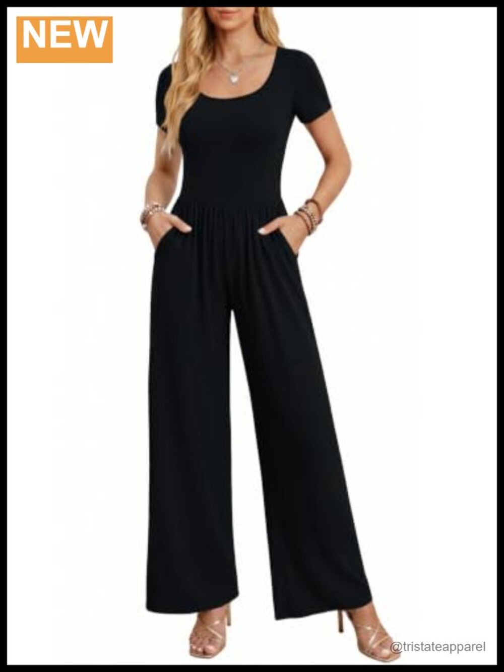 Ekouaer Women's Short Sleeve Wide Leg Jumpsuit Square Neck One Piece Romper
